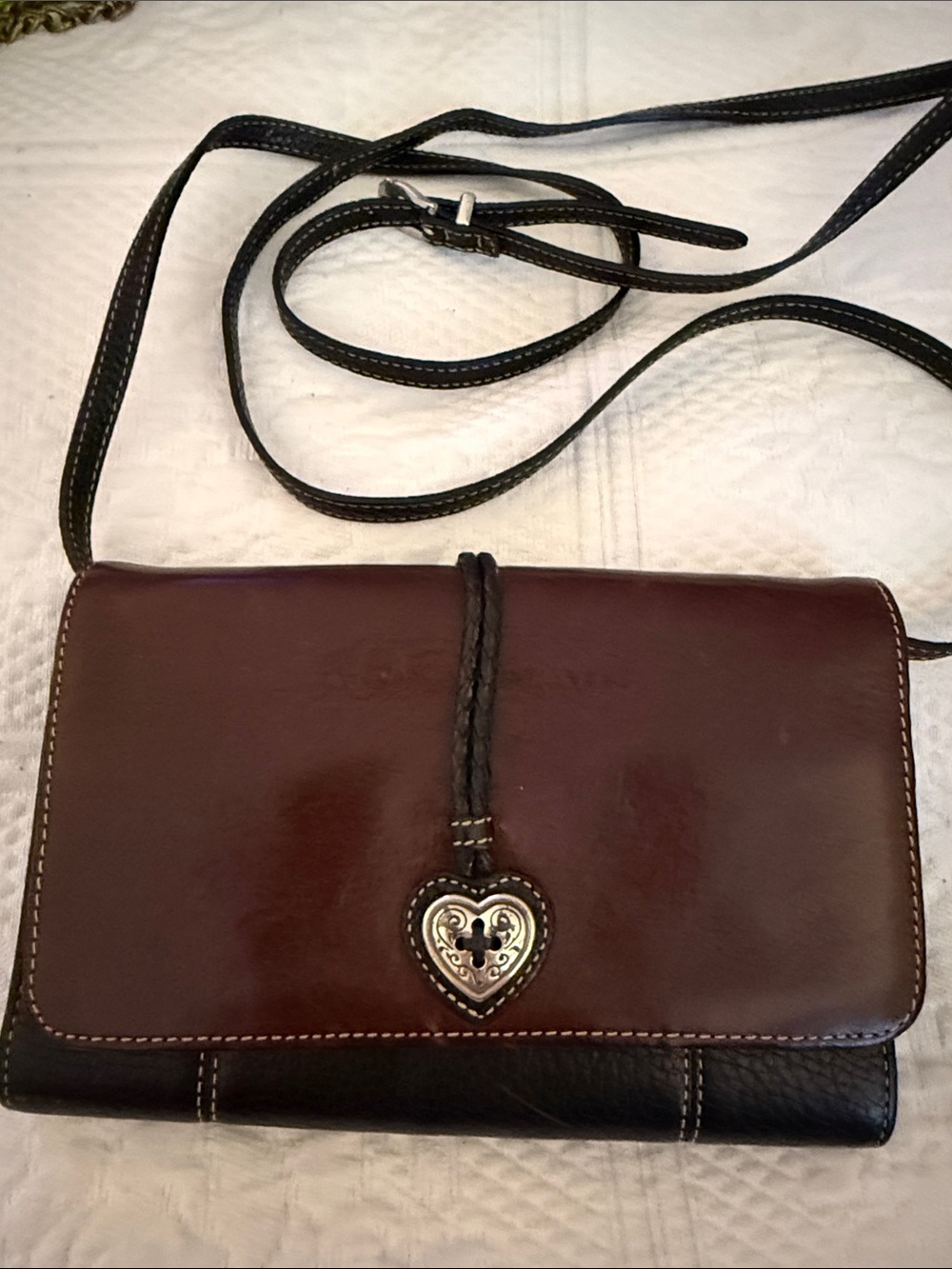 Brighton Brown and Black Leather Heart-Lock Crossbody